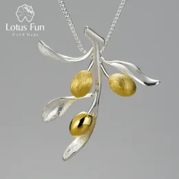 Collane lotus divertimento foglie di olive di lusso ramo di frutta a sospensione vera 925 collana in argento sterling per donne gioielli fine vintage