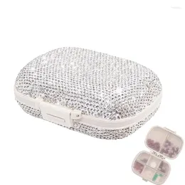 Garrafas de armazenamento Os organizadores pessoais Glitter Boxes Pills Case Container com Rhinestones Compartment Travel Box Mini