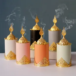 Kläder arabisk metall keramisk rökelse brännare med guldtorn lock Mellanöstern muslimska censrar pinnar hållare för hemmakontorsdekoration