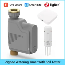 Kontrollera Tuya Zigbee Garden Watering Timer Smart Sprinkler Drip Irrigation System Buildin Water Flow Recorder med Soil Tester Gateway
