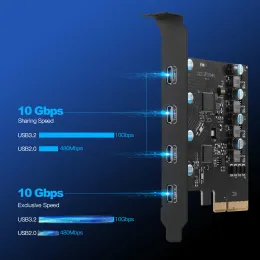 Karten 5V PCIe zu USB 3.2 Typ -C -Erweiterungskarte 20Gbit / s PCIe zu USB 3.2 Hub Splitter Controller PCI Express Riser Riser Card für BTC Mining