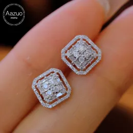 Küpe Aazuo 18k Katı Beyaz Altın Gerçek Natrual Diamonds 0.50ct Peri Square Stud Küpe Kadınlar için Üstün Yetenekli