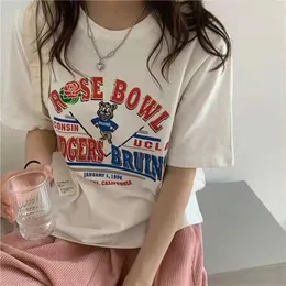 新しいスタイルのYujie Explosive Street Top Loose and Theshedened Round Neck Pure Cotton短袖Tシャツレディース夏の印刷ボトムトップ