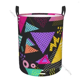 Çamaşır çantaları banyo organizatör geometrik retro 80s tarzı sanat üçgen katlama engel sepeti çamaşırhane çanta giysi için ev depolama