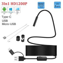 كاميرات 8 ملم عدسة الكاميرا المنظار HD 1200P IP68 2M مرنة صلبة mirco usb typec borescope فحص الفيديو لنظام Android Endoscope