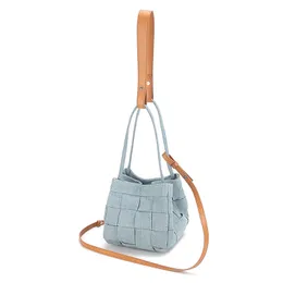 2024 New Denim Woven Basket Bag: Genuine Leather Strap, ivory white Foldable Mini Crossbody & Shoulder Tote navy blue