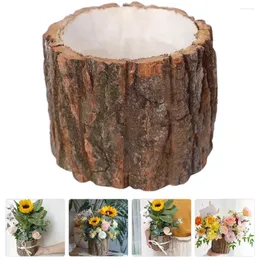 Vaser trä stav blomkruka med dekorera imitation stump växt för trädgård faux planter matbord falska