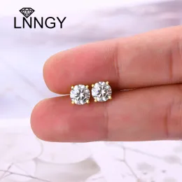 Earrings Lnngy 925 Sterling Silver Screw Back Stud Earrings For Women 6.5mm 1.0CT DColor Moissanite Earring Piercing Pendientes Jewelry