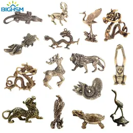 Antyczne brązowe miniaturowe figurki vintage mosiężne minijane aligator Ozdoby biurkowe Dom Feng shui