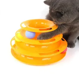 Toys 3 Level Pet Cat Toy Training Vergnügungsplatte Interaktiver Turmspuren Disc Cat Intelligence Neugieriger Ball Vierfach