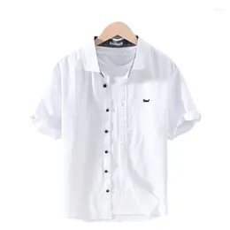 Mäns avslappnade skjortor Pure Linen kortärmad skjorta dagligen bekväm slim typ av fyrkantig mode 1009