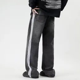 Мужские джинсы модная уличная одежда хип -хоп молодежные джинсы мужской графическая уличная одежда широкие полосы ног