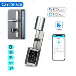 Control Catchface IP65 방수 지문 Frid 카드 암호 TTLOCK 전자 앱 WiFi 디지털 실린더 스마트 도어 잠금 Bluetooh