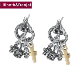 أقراط شرابة الرقبة النقي 925 الجنيه الفضي الفضة خمر Snake Skull Cross Gift Women Men Fashion Fashion مجوهرات 2020 وصول جديد E32