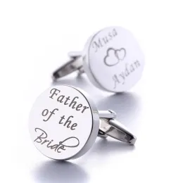 Links Gemelos Personalizados Boda Name Wedding Cufflinks Silver Round Custom Letters Buttons Party Gifts For Groom Favors Jewelry