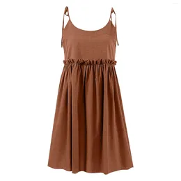 Vestidos casuais Sexy Camisole Lieve sem mangas de linho de algodão A-line Skirt Elegant for Women Summer 2024