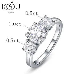 Кольца iogou Real D Color VVS1 раунд 2.0CTW MOISSANITE 3STONE RING 925 Чистое серебряное украшение Сертифицировано для женских свадебных подарков