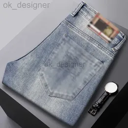 Men's Jeans designer family high-end jeans for men's spring/summer elastic embossed slim fit small straight blue casual pants h636g