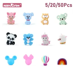 Bracelets 5/20/50pcs Animal Silicone Beads Unicorns Koala Kitten BPA Free Baby Toys Toys Pacifier Chain Bracelets