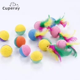 Toys 10pcs/set Cats Toy Colorful Latex Ball Cats Foam Feather Balls Chew Toy Playing Catch Interactive Training Toys Pet Supplies