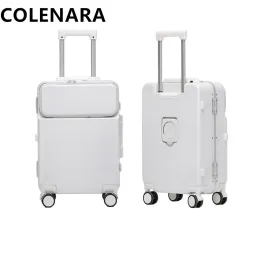 Bagage Colenara Rolling Suitcase 28 "Front Opening Laptop Aluminium Frame Trolley Case 20" PC Boarding Case 24 "USB Charging Bagage
