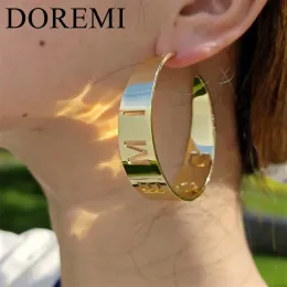 Earrings DOREMI Custom Hollow Letter Earring Hoop Thick Gold Plated Earring Hoop Hollow Personalized Fashion Jewelry