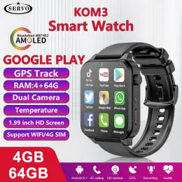 Controllo 1.99 "Smart Watch 4G 64G Ultra KOM3 Google Play NFC GPS Dual CPU Camera da uomo Domenne Sport Android Full Network Sim Card Store