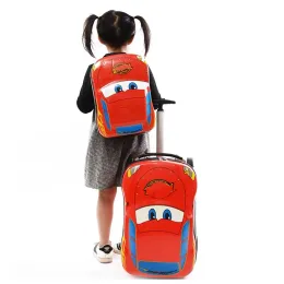 Carry-Ons 3D Crianças de carro Bagagem de viagens sobre rodas mala infantil de cartoon viagens de carrinho de bonde para meninos