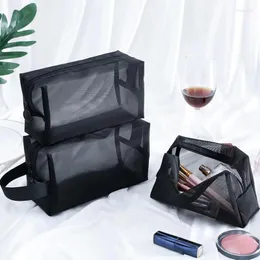 Bolsas de armazenamento 1pc bolsa de malha preta de malha de grande capacidade de pano de pano de pano cosméticos organizador de maquiagem para externo