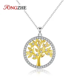 Necklaces TONGZHE Tree Of Life Custom Necklace Personalized 925 Sterling Silver Lucky Tree Zircon Round Necklace Christmas Gift