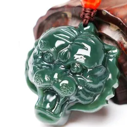 Halsketten zertifiziert natürliche grüne hetisch geschnitzte Jade Stein Tiger Kopf Anhänger Halskette Chinesische Jadeitjuwelrry Amulett Geschenke für Männer