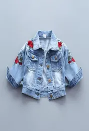 mode flickor jean jackets barn baby ros broderi kappa långärmad knapp denim jackor småbarn flickor kläder 17y y2008314710715