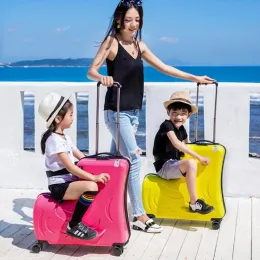 Carry-ons barn härlig rullande bagage pojke cool vagn resväskor på hjul barn bär på resväskor flickor rosa ridvagn