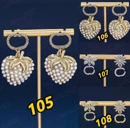 Retro truskawkowe inlay diamentowe Pearl Ear Stud podwójne kolczyki do damskiej mosiądzu S925 Srebrne igły kolczyki z oryginalnym projektantem biżuterii