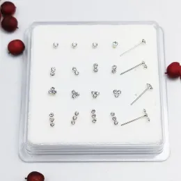 Jewelry 925 sterling silver Clear Crystal Nostril stud Mixed Nose Bone Indian nose pin piercing jewelry 20pcs/lot