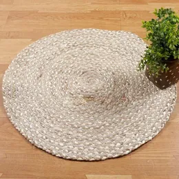 Teppichteppiche 60 cm Natural Jute und Silber Baumwolle rund geflochten