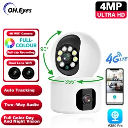 Monitors V380 Pro 4G Sim Card Indoor Camera Dual Lens 4MP PTZ Baby Monitor Two Way Audio Auto Tracking Camara Wireless Video Surveillance