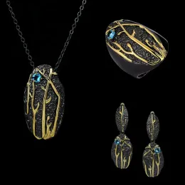 Zestawy biżuterii w stylu vintage threecepiece dla kobiet wykwintna nieregularna cyrkon ulga Czarna złota biżuteria ślubna Twocolor