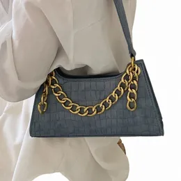 Ste Pattern Pu Leather Armpit Bag For Women 2022 Solid Color Chain Shoulder Bags Retro Casual Fi Utsökt tjejhandväska C3PB#