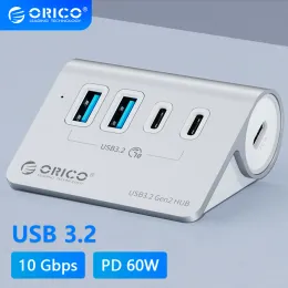 Hubs Orico Multi USB 3.2 Port Splitter USB Type C HUB Несколько 4 -слот -док -станции выключитель с адаптером зарядного устройства для чтения карт