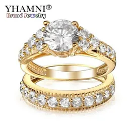 Anéis de não -fading yhamni definem jóias finas cor de ouro cúbico anéis de zircônia cúbica para mulheres de noivado anel de casamento ydra00462061915252251