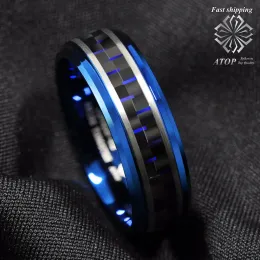 Bands auf 8 mm Herren Schmuck Blau Wolfring Ring Schwarz und Blau Carbon Faser Ehering kostenloser Versand