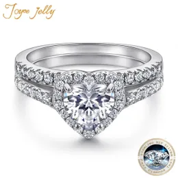 Ringe Joycejelly 925 Sterling Silberringe für Frauen Luxus mit 2 Karat D -Farbe VVS Moissanit Edelstein Herzform Hochzeit Jewerly