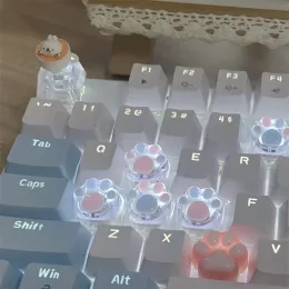 Keyboards Novelty Cat Paws Pad Resin Keycaps Gaming Mechanical Keyboard Transparent Backlight RGB Cute Keycap Clear Light Through ESC WASD