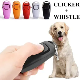 صفارات 2 في 1 Pet Dog Clicker Dog Training Whistle Clicker Dog Trainer Puppy Stop Stop Barking Training Aid Tool with Key Ring Pet Supplies