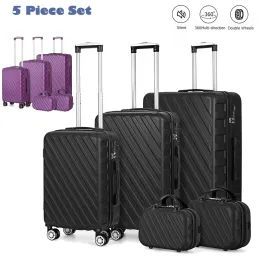 Set 5 pezzi bagagli set trasporto su bagagli viola set ABS Hardshell Travel Trolley VIECHE +TSA Lock with Spinner Wheel