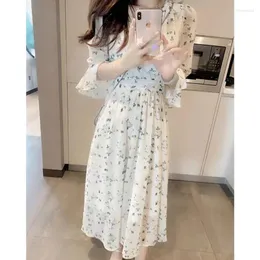 Party Dresses Fashion V-Neck Printed Loose Folds Ruffles Long Dress Female Clothing 2024 Summer Office Lady Flare Sleeve Floral