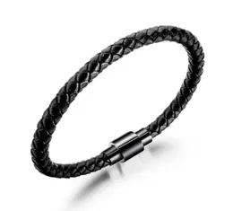Модные мужские браслеты черные кожаные плетеное браслет магнитная пряжка