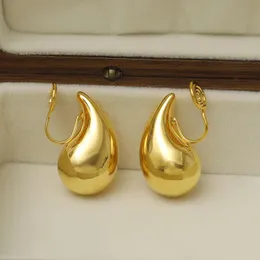 Vintage Thick Polished Teardrop Clip Earrings Stainless Steel Dupes Chunky Waterdrop Dome Earclips Ear Cuff No Piercing Jewelry 240408