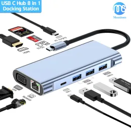 Hubs 10 w 1 USB C Hub Docking Station z 4K HDMI VGA USB Thunderbolt 3 Gigabit Ethernet Audio SD/TF na PC MacBook Air M1 IPad Pro